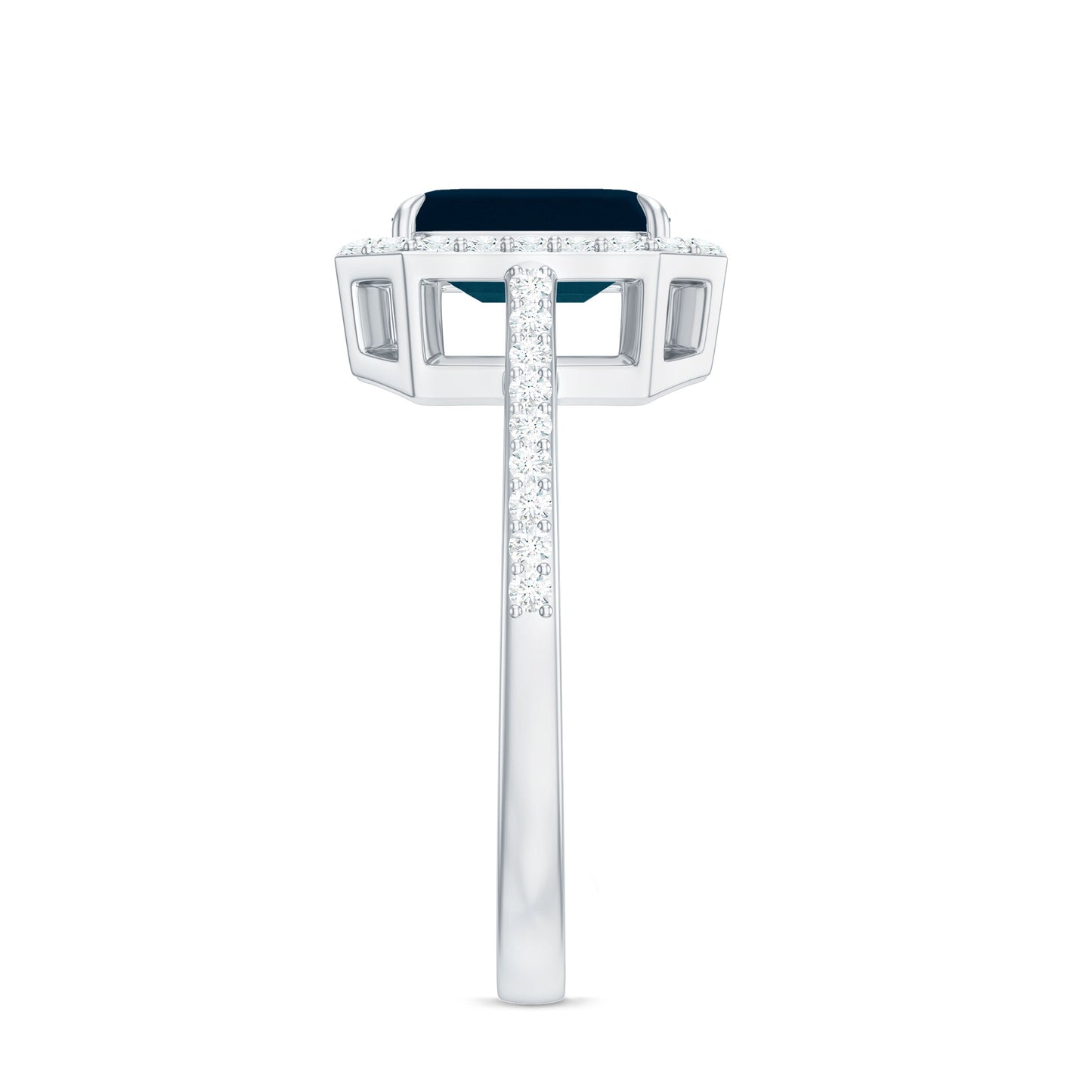Emerald Cut London Blue Topaz Engagement Ring with Diamond Halo