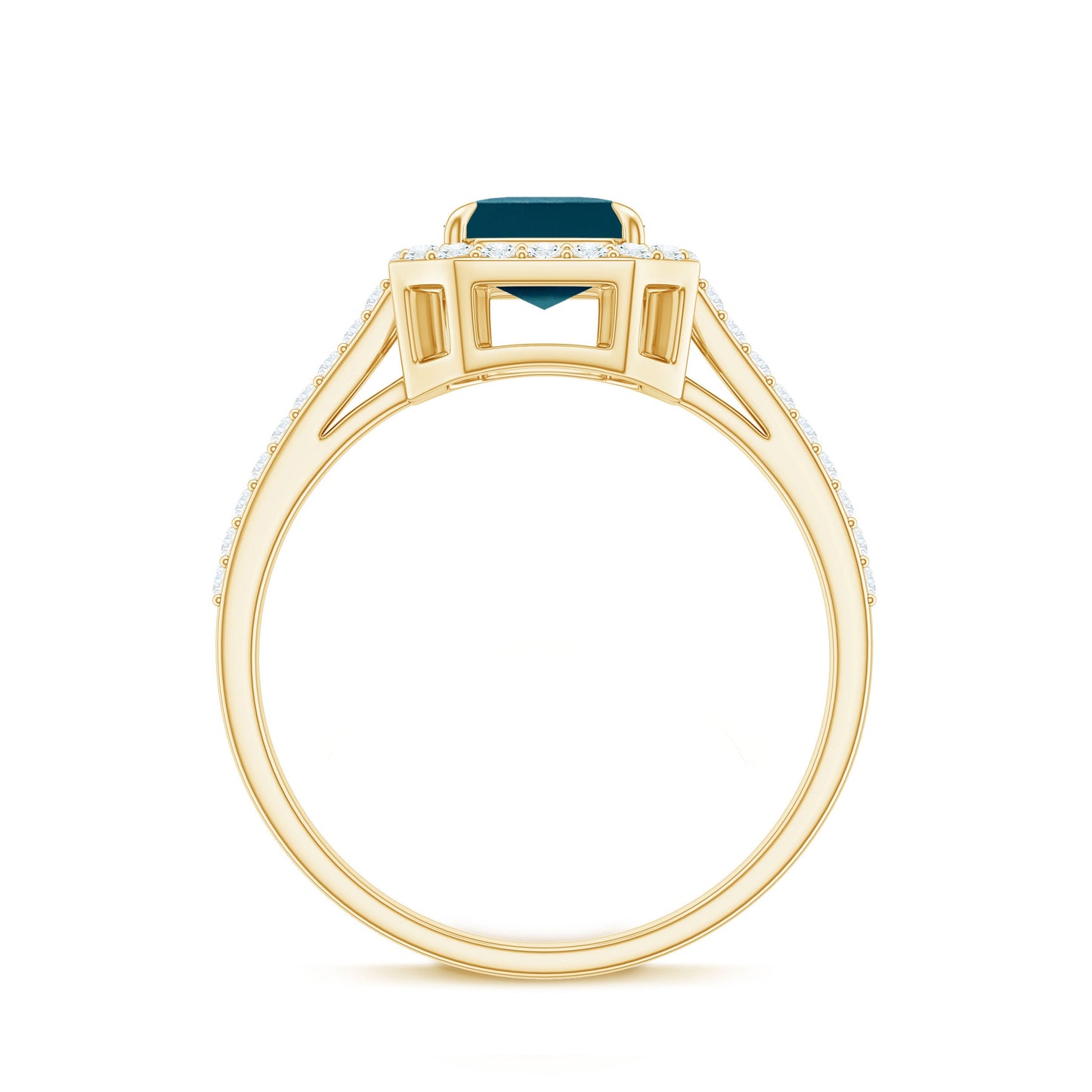 Emerald Cut London Blue Topaz Engagement Ring with Diamond Halo