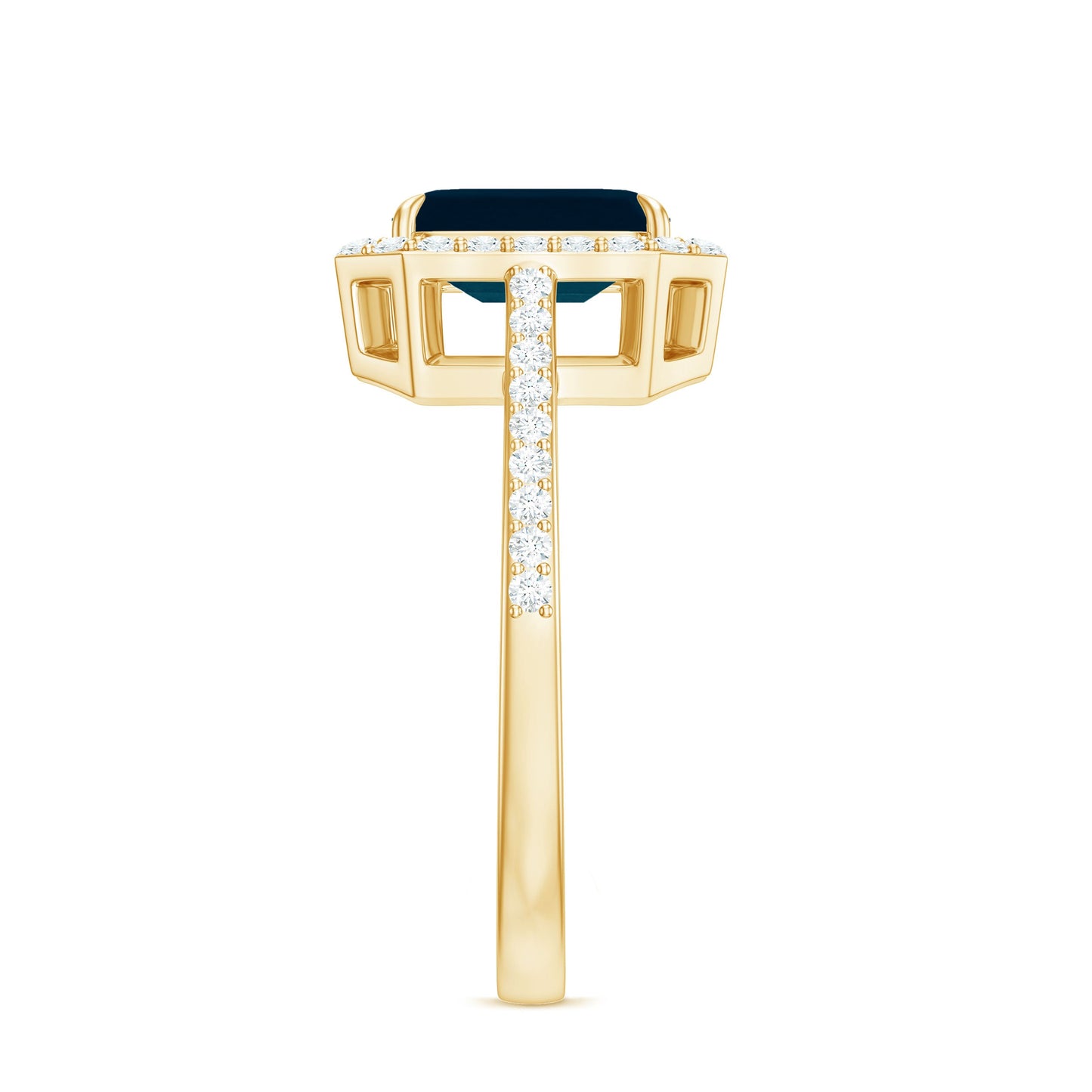 Emerald Cut London Blue Topaz Engagement Ring with Diamond Halo