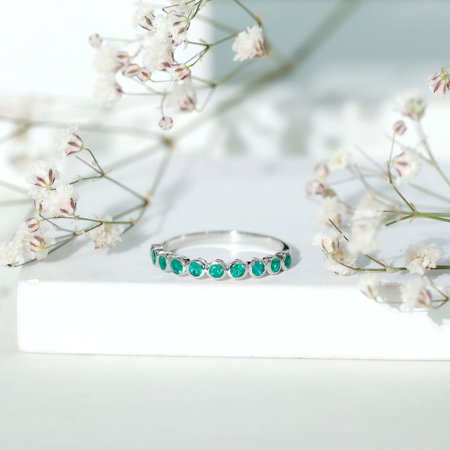 Certified Bezel Set Emerald Eternity Band Ring