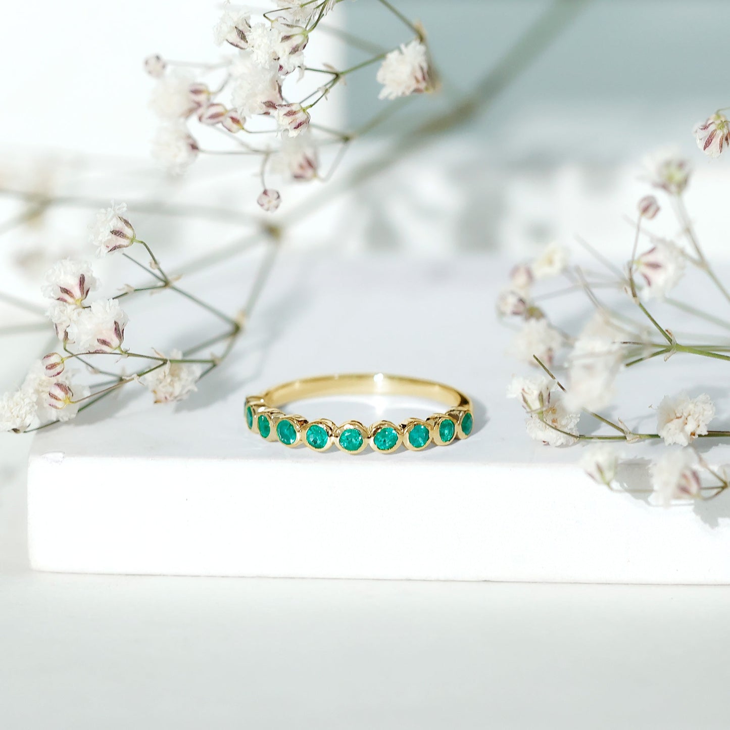 Certified Bezel Set Emerald Eternity Band Ring
