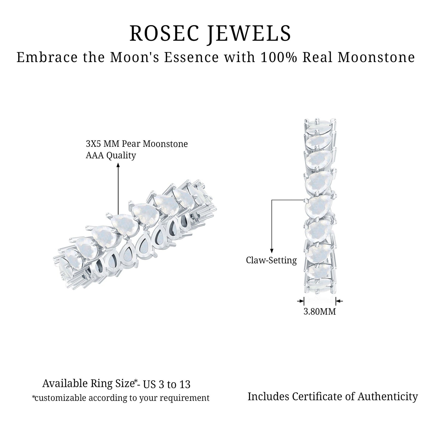 4.4 Carat Pear Cut Moonstone Eternity Band Ring