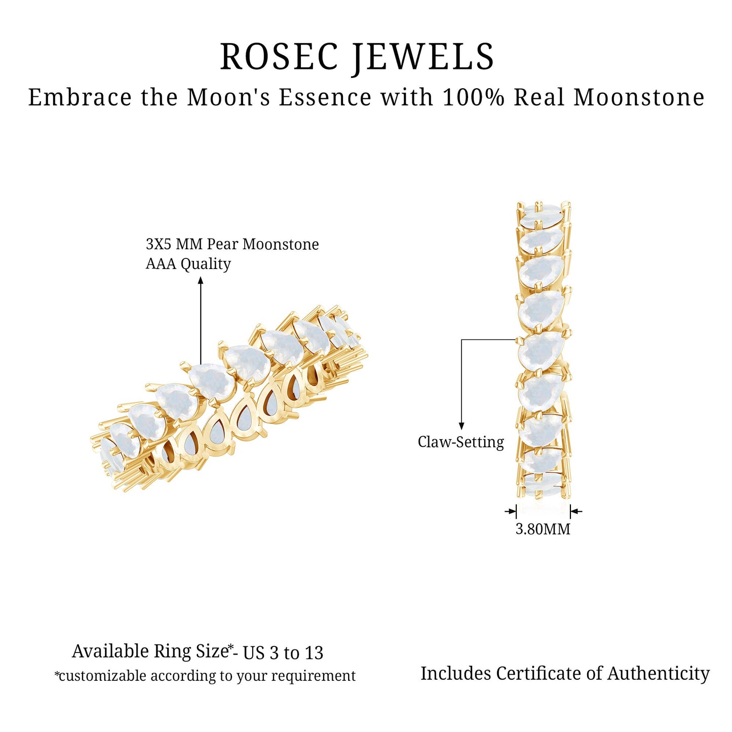 4.4 Carat Pear Cut Moonstone Eternity Band Ring
