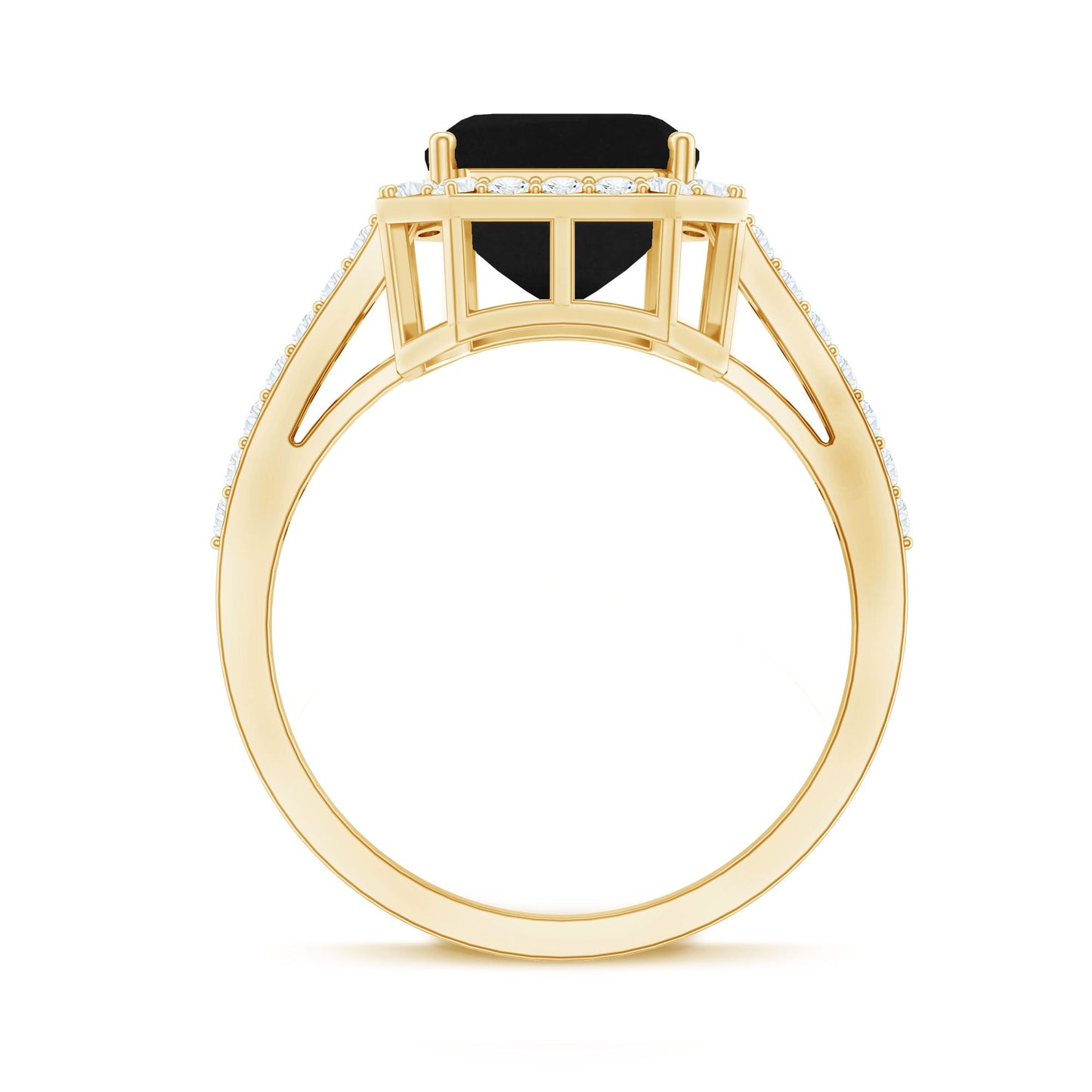 3.4 Carat Lab Grown Black Diamond Emerald Cut Engagement Ring with White Diamond Halo