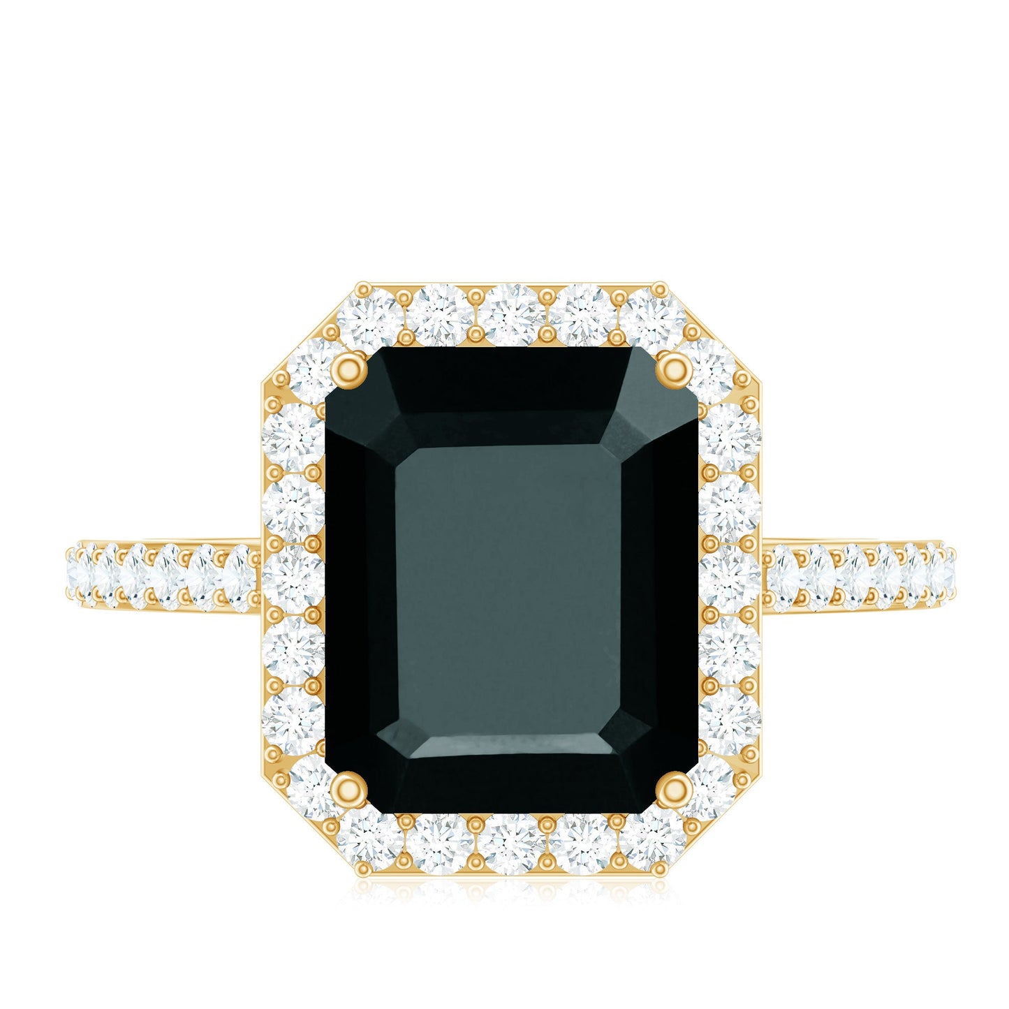 3.4 Carat Lab Grown Black Diamond Emerald Cut Engagement Ring with White Diamond Halo