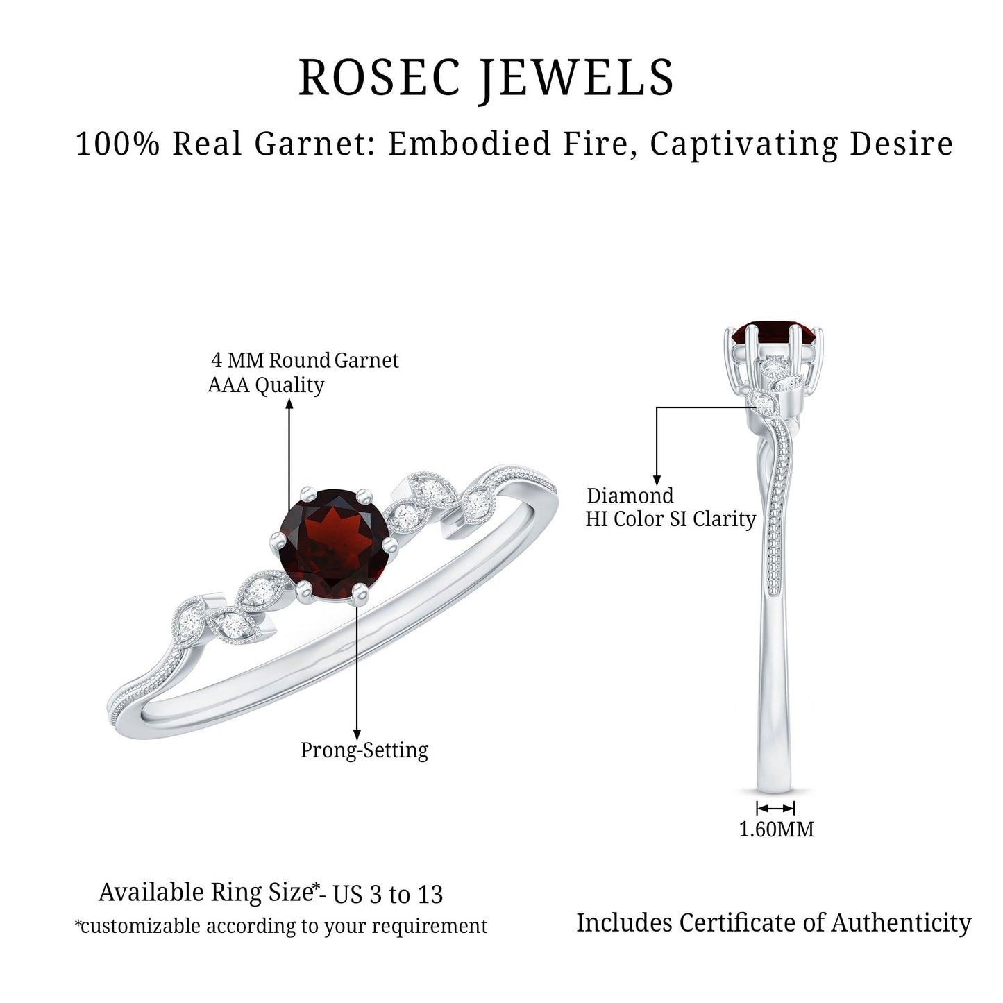 Nature Inspired Garnet Diamond Promise Ring