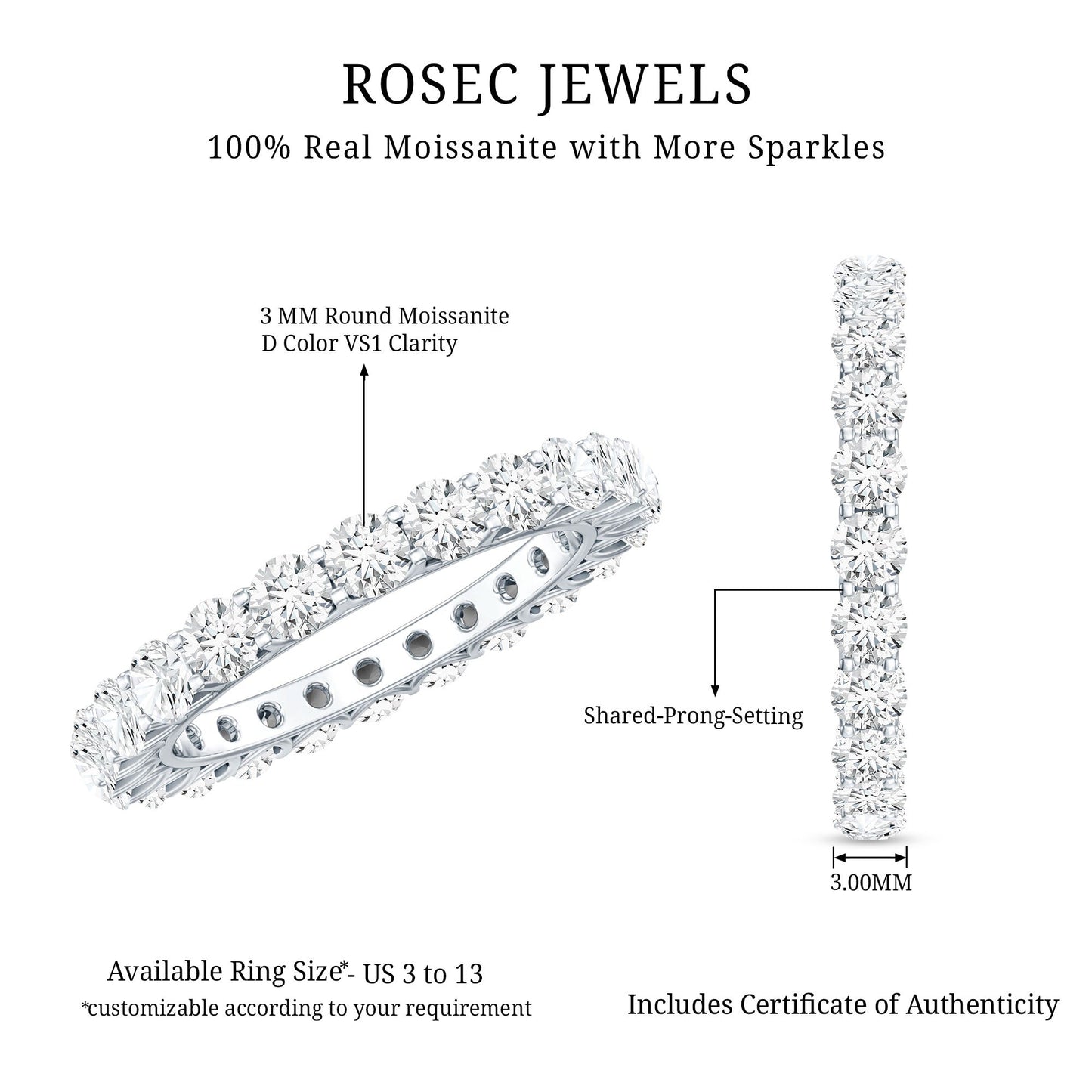 Certified Moissanite Stackable Eternity Band Ring
