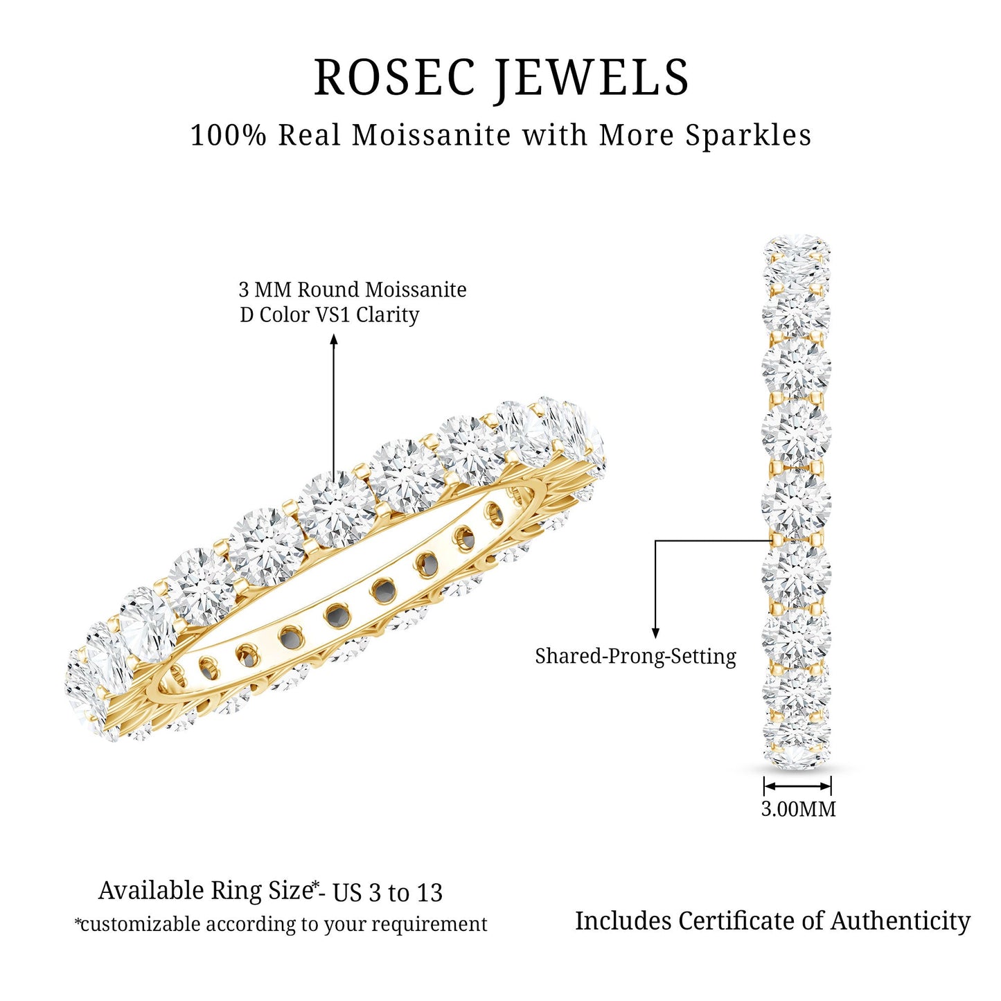 Certified Moissanite Stackable Eternity Band Ring