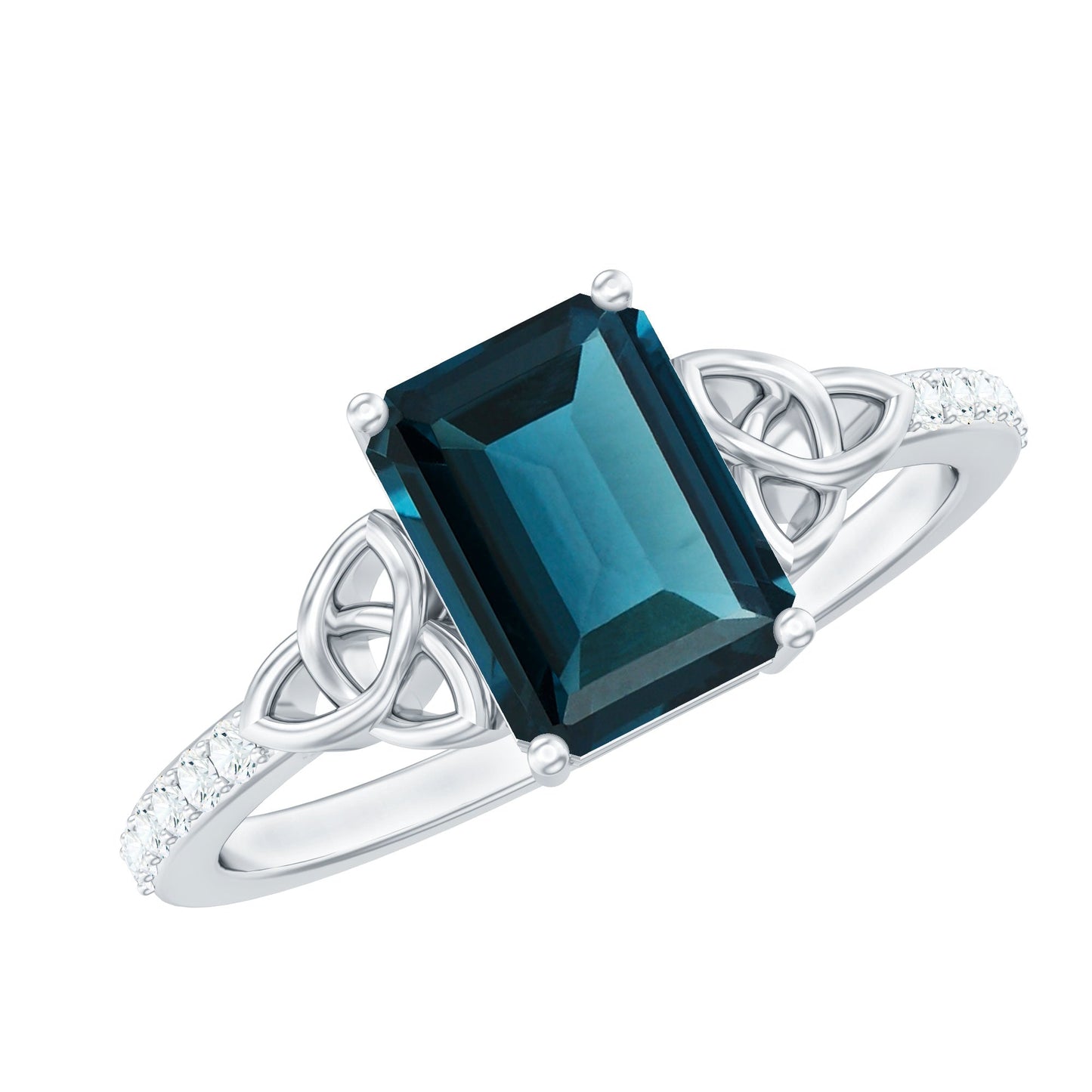 Emerald Cut London Blue Topaz Celtic Engagement Ring with Diamond
