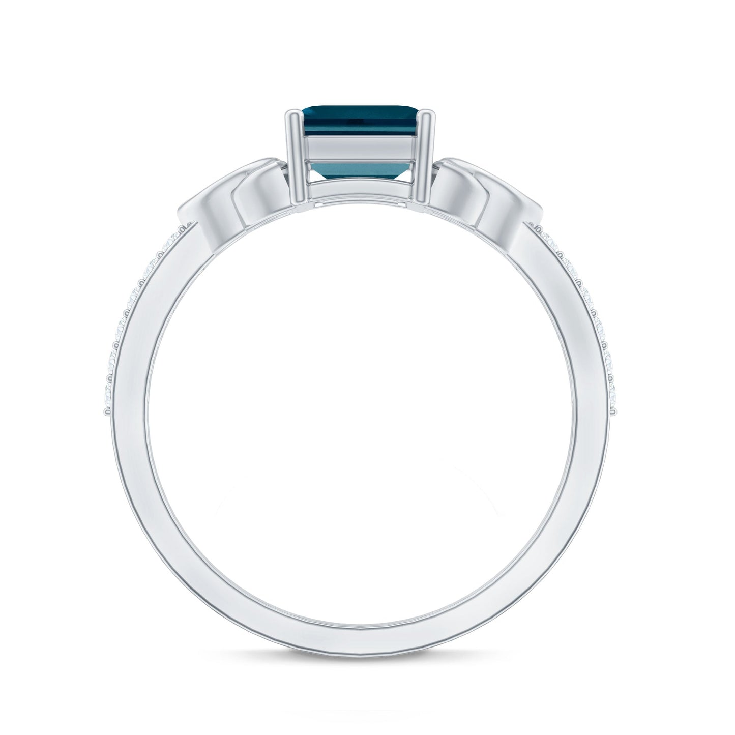 Emerald Cut London Blue Topaz Celtic Engagement Ring with Diamond
