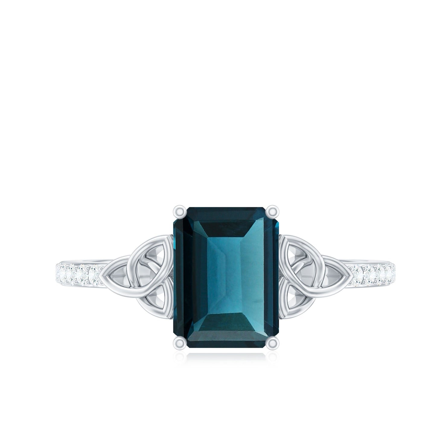 Emerald Cut London Blue Topaz Celtic Engagement Ring with Diamond