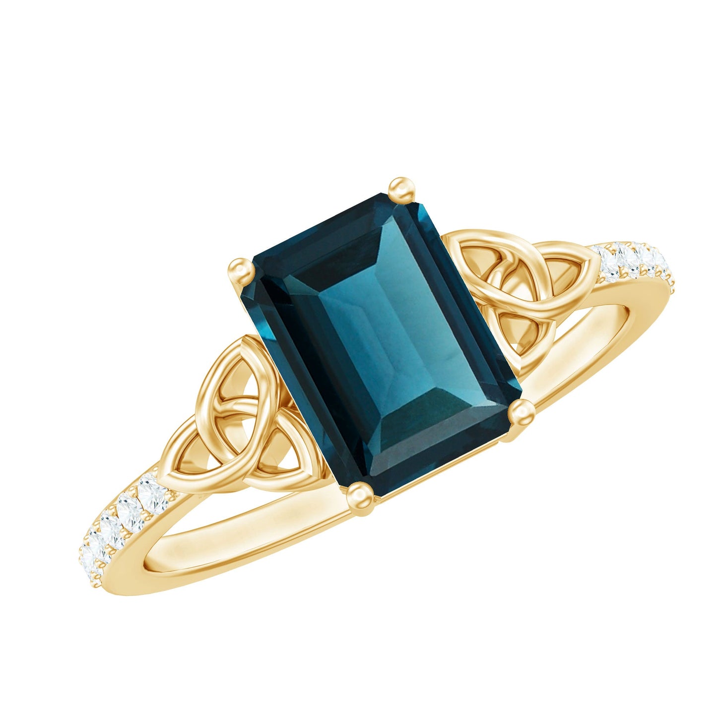 Emerald Cut London Blue Topaz Celtic Engagement Ring with Diamond