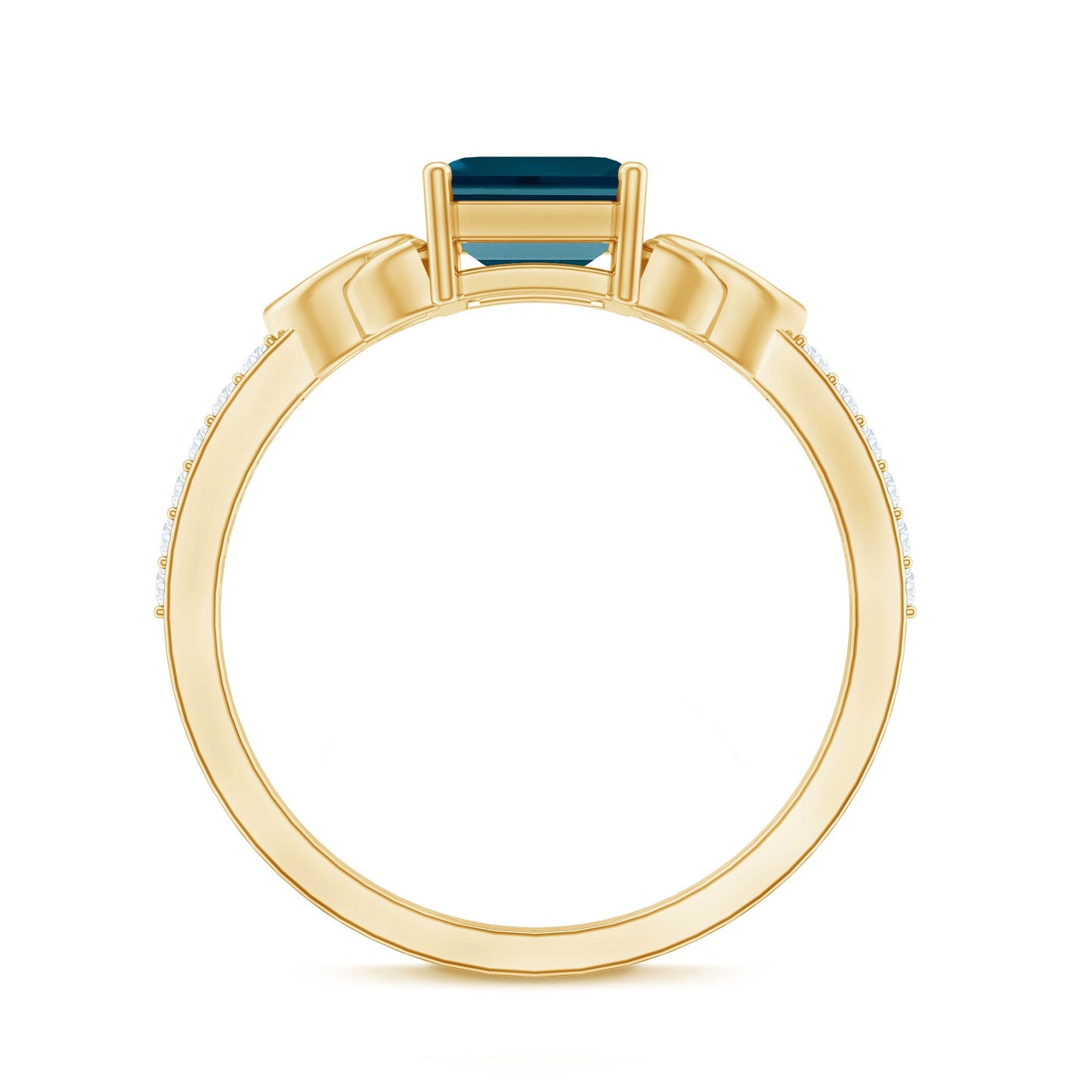 Emerald Cut London Blue Topaz Celtic Engagement Ring with Diamond