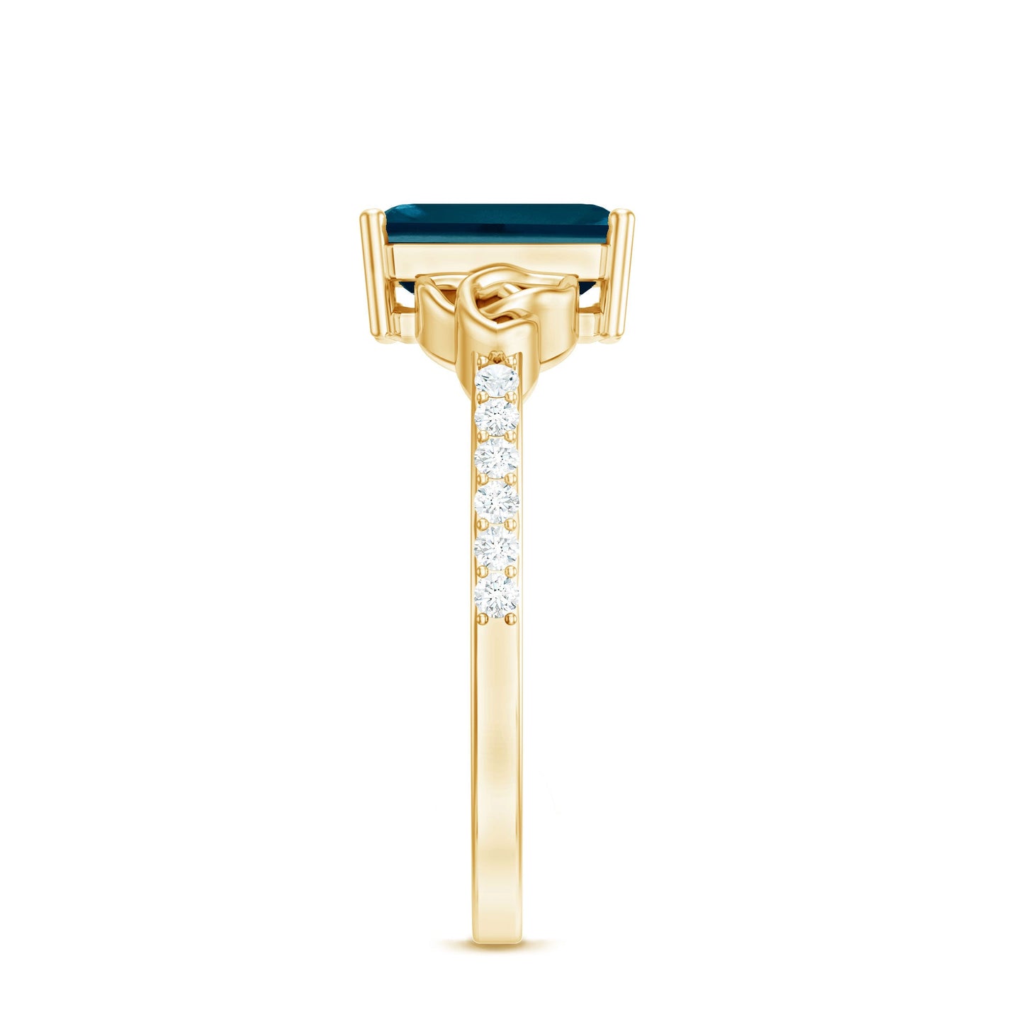 Emerald Cut London Blue Topaz Celtic Engagement Ring with Diamond