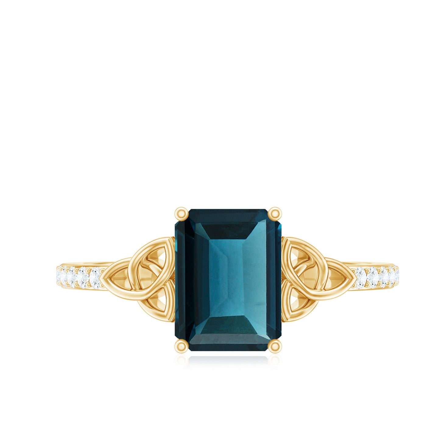 Emerald Cut London Blue Topaz Celtic Engagement Ring with Diamond