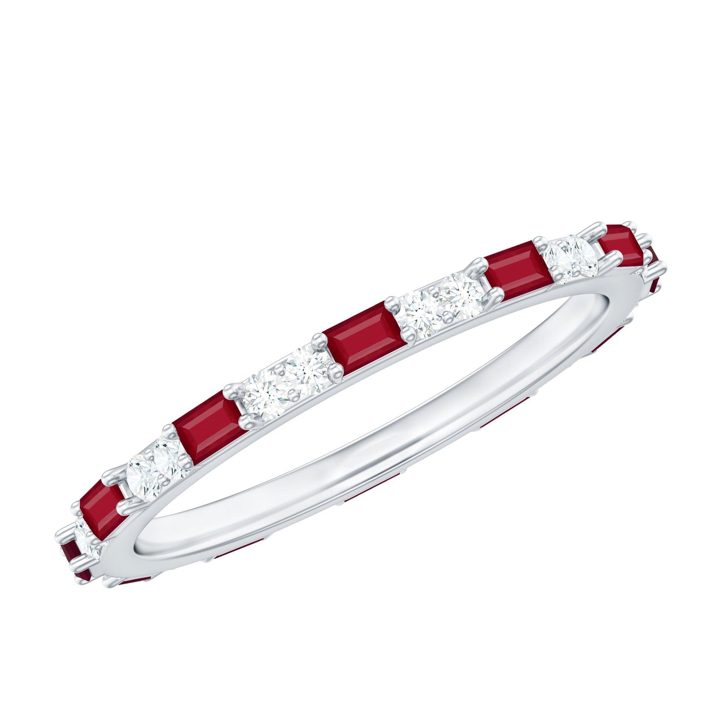Genuine Baguette Ruby Diamond Eternity Ring for Women