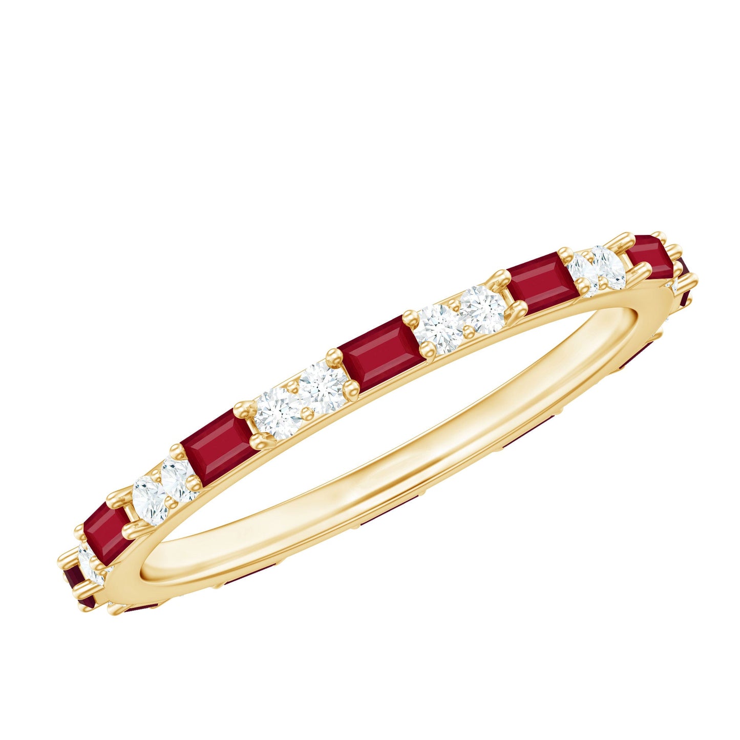 Genuine Baguette Ruby Diamond Eternity Ring for Women