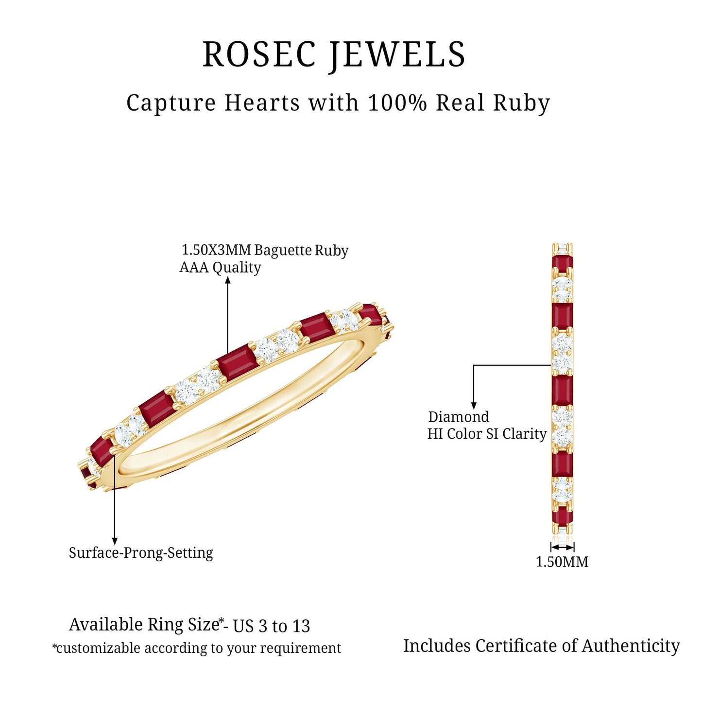 Genuine Baguette Ruby Diamond Eternity Ring for Women