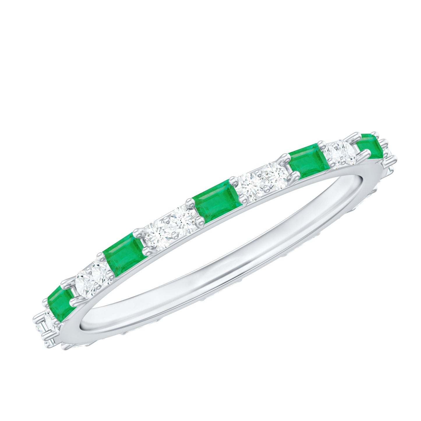 Natural Baguette Emerald Diamond Eternity Ring in East West Style