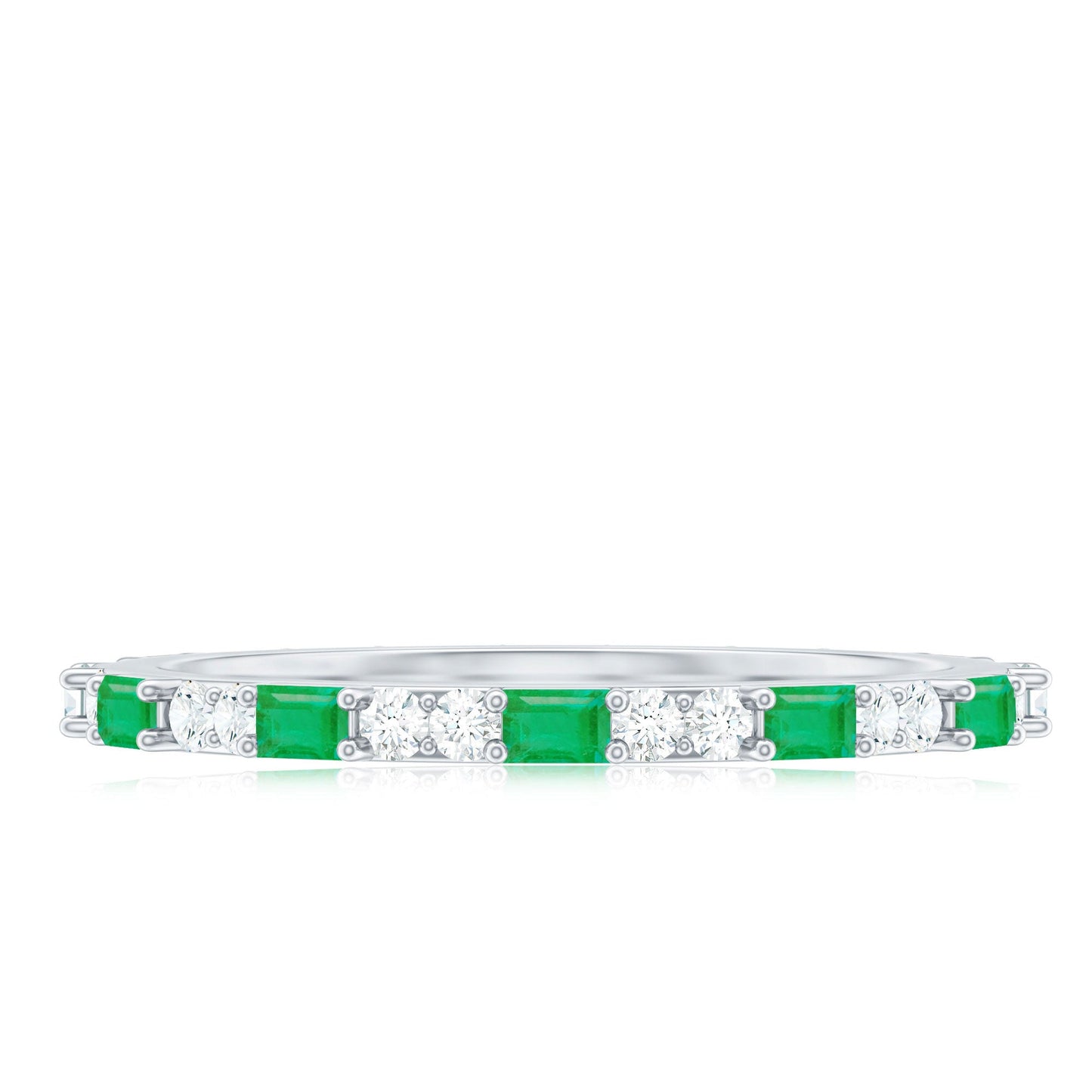 Natural Baguette Emerald Diamond Eternity Ring in East West Style