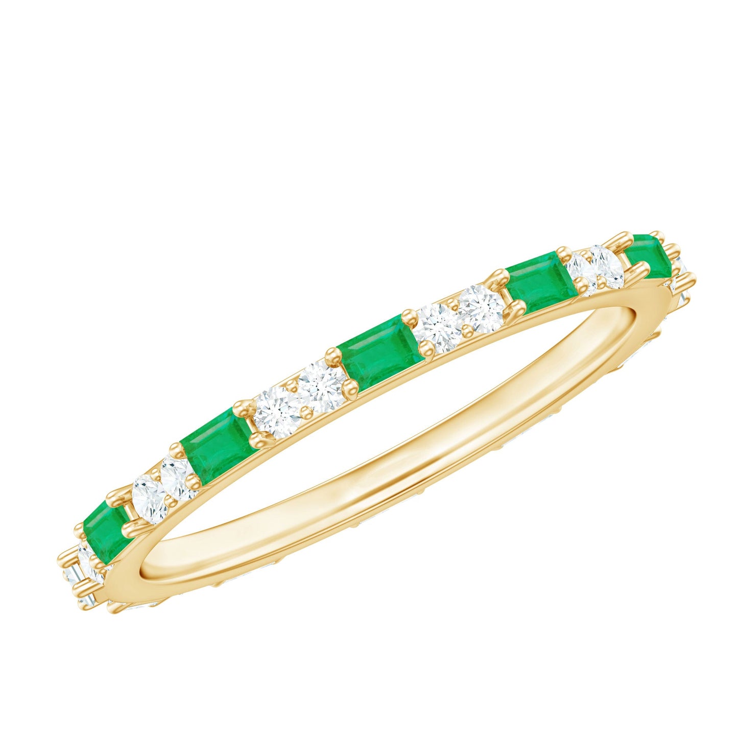 Natural Baguette Emerald Diamond Eternity Ring in East West Style