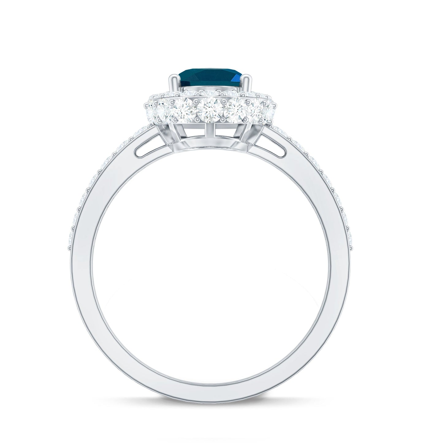 Genuine London Blue Topaz Classic Engagement Ring with Moissanite Halo