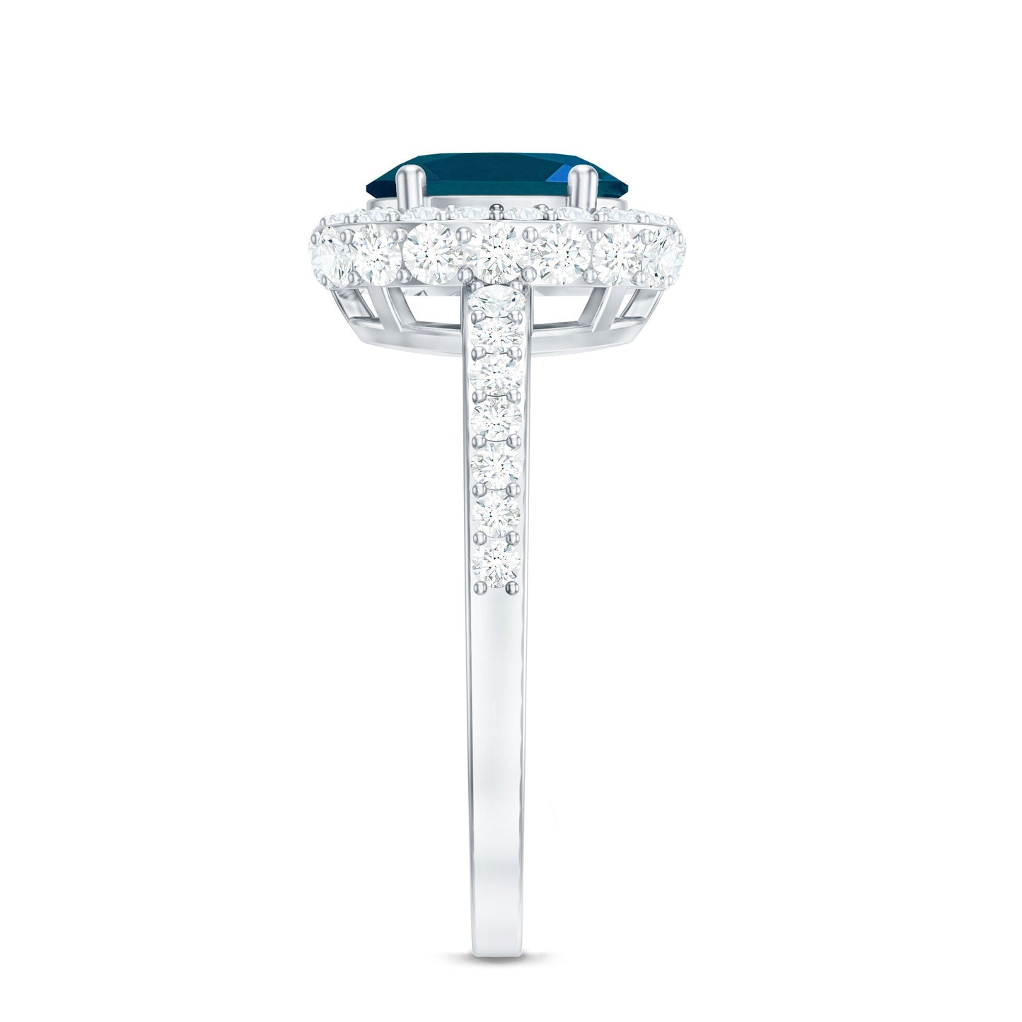 Genuine London Blue Topaz Classic Engagement Ring with Moissanite Halo