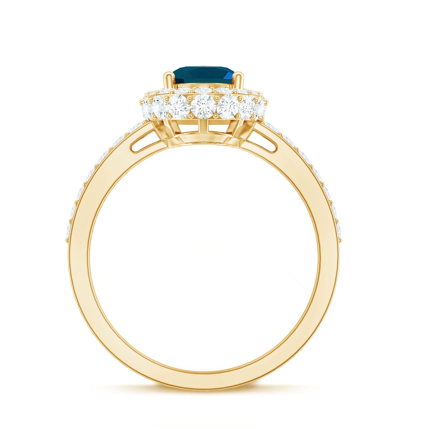 Genuine London Blue Topaz Classic Engagement Ring with Moissanite Halo