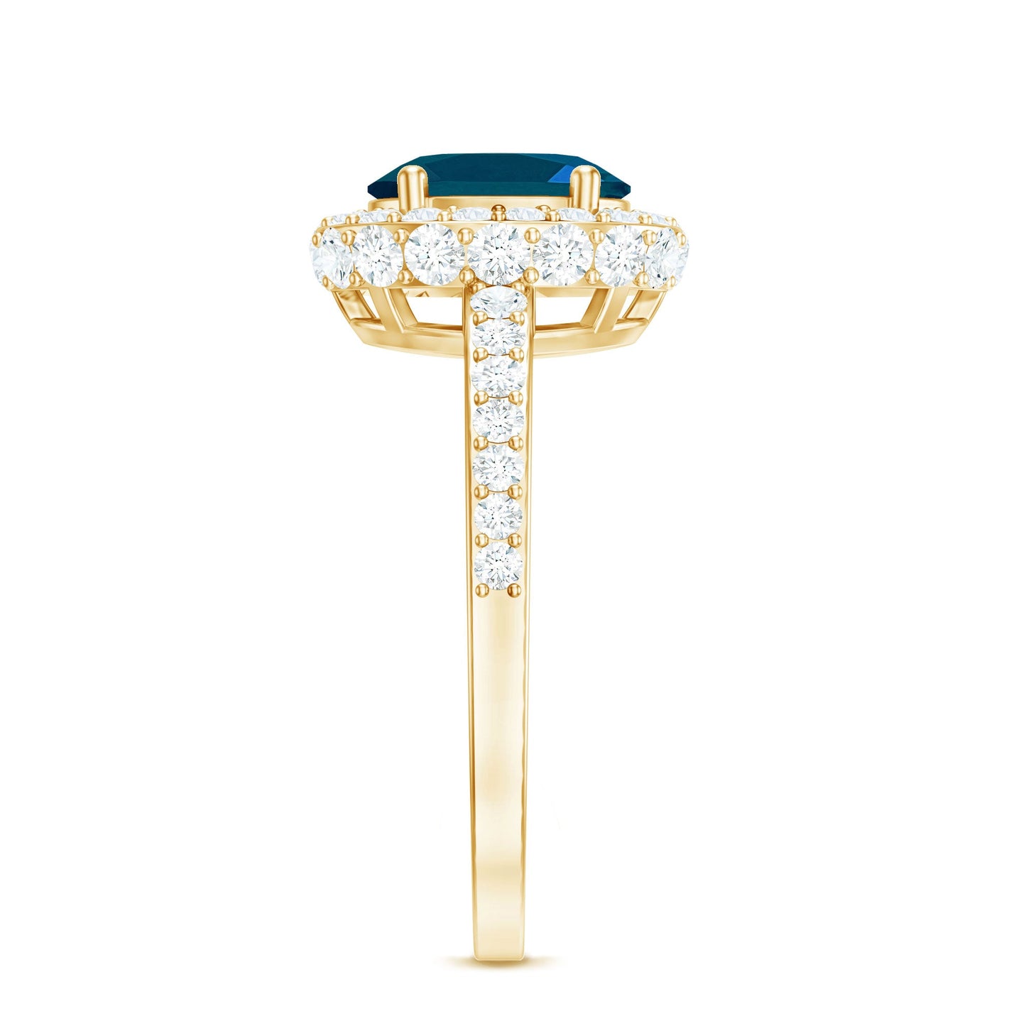 Genuine London Blue Topaz Classic Engagement Ring with Moissanite Halo
