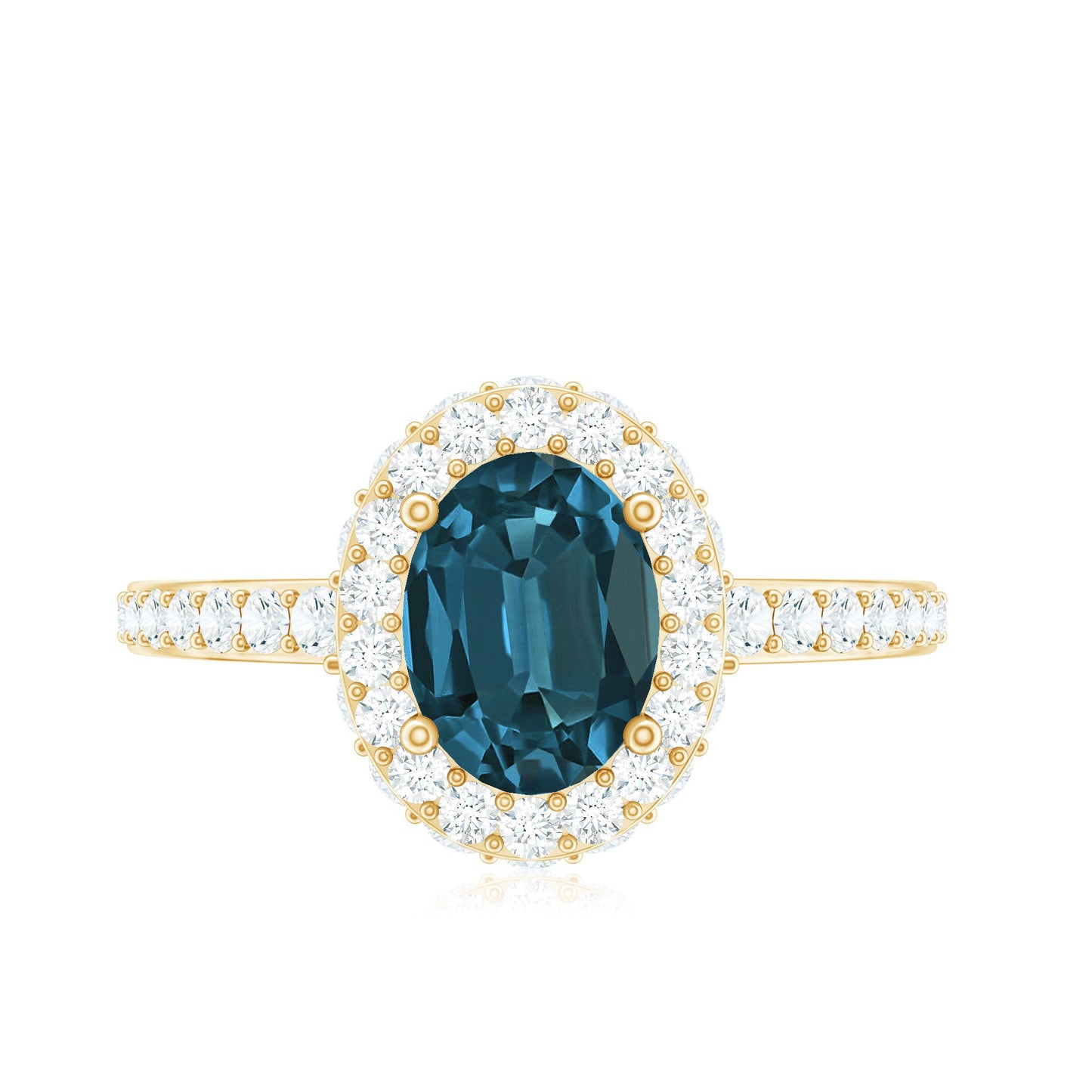 Genuine London Blue Topaz Classic Engagement Ring with Moissanite Halo