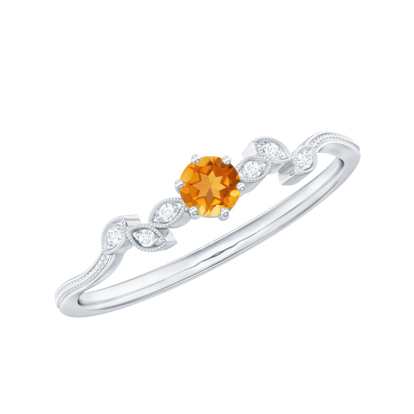 Nature Inspired Citrine Promise Ring with Diamond