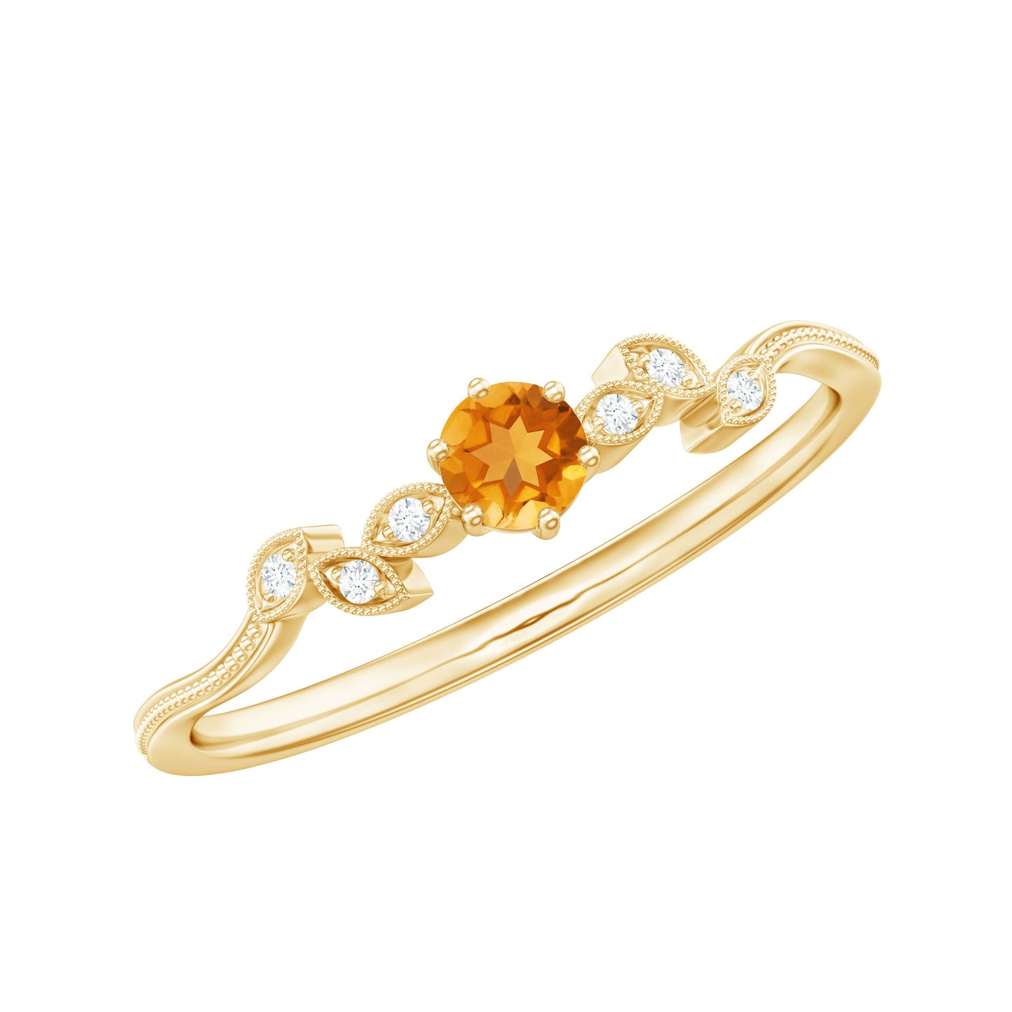 Nature Inspired Citrine Promise Ring with Diamond