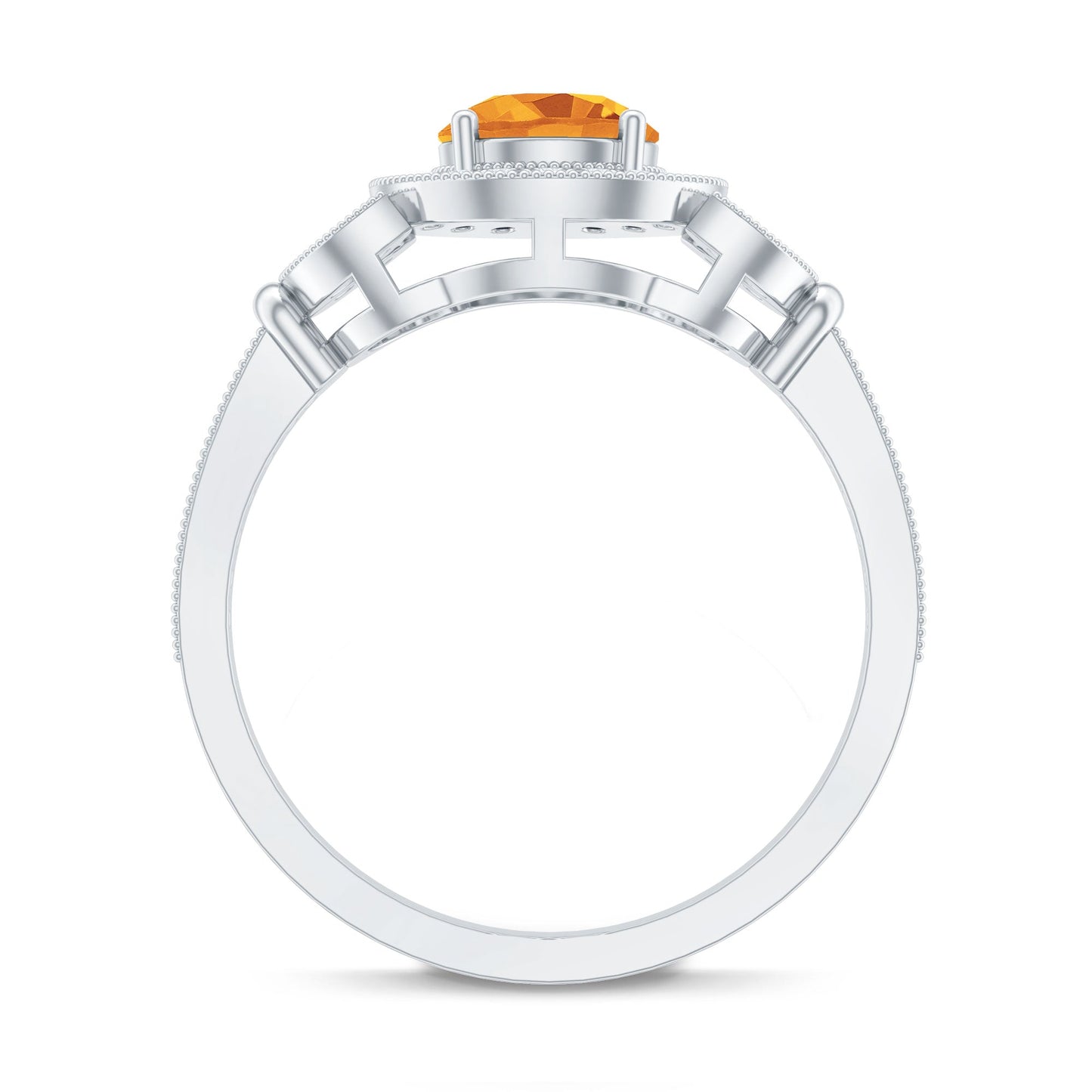Vintage Style 7mm Citrine Engagement Ring with Diamond Halo