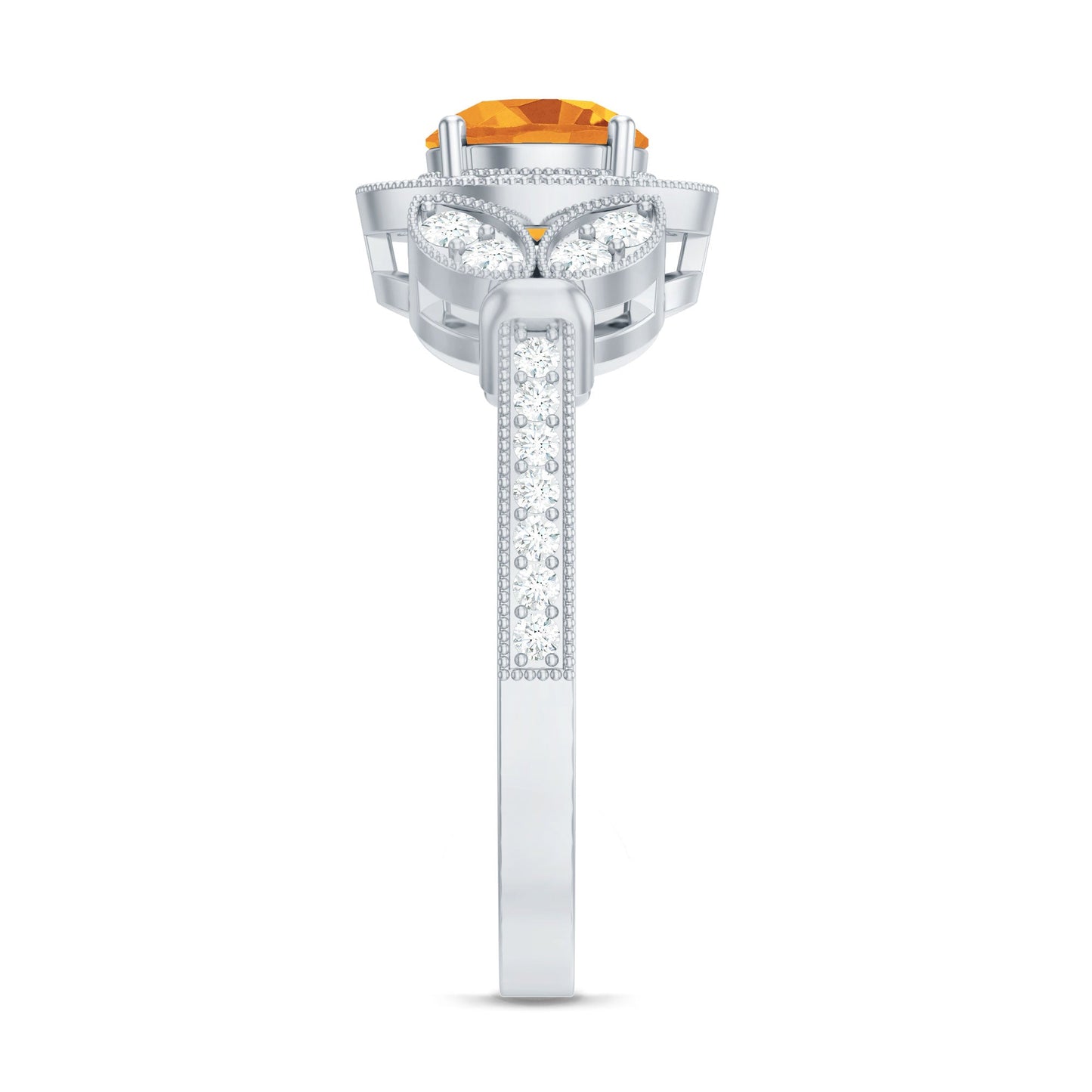 Vintage Style 7mm Citrine Engagement Ring with Diamond Halo
