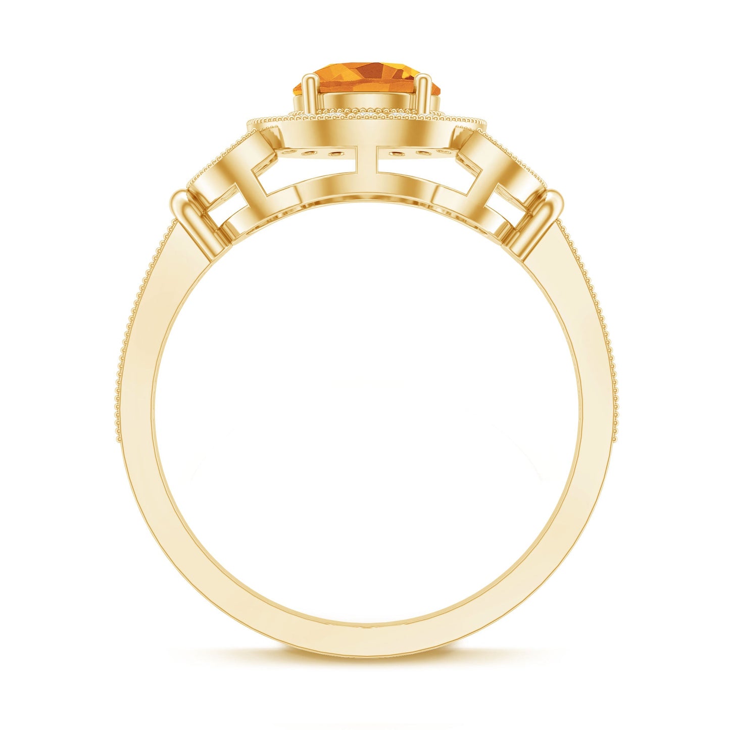 Vintage Style 7mm Citrine Engagement Ring with Diamond Halo