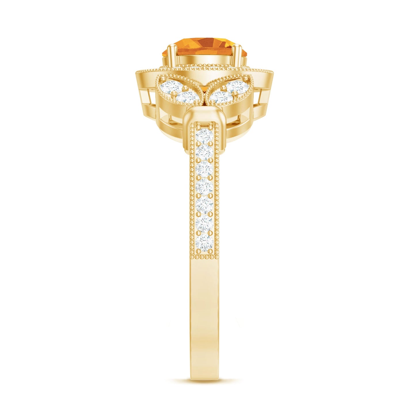 Vintage Style 7mm Citrine Engagement Ring with Diamond Halo