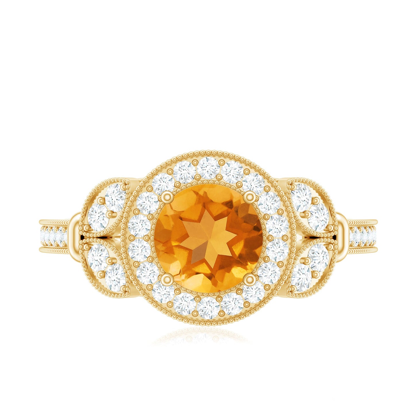 Vintage Style 7mm Citrine Engagement Ring with Diamond Halo