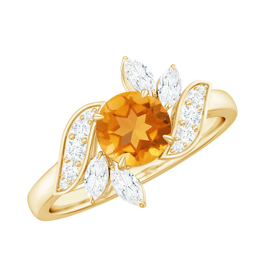 Certified Real 7mm Citrine Engagement Ring with Moissanite