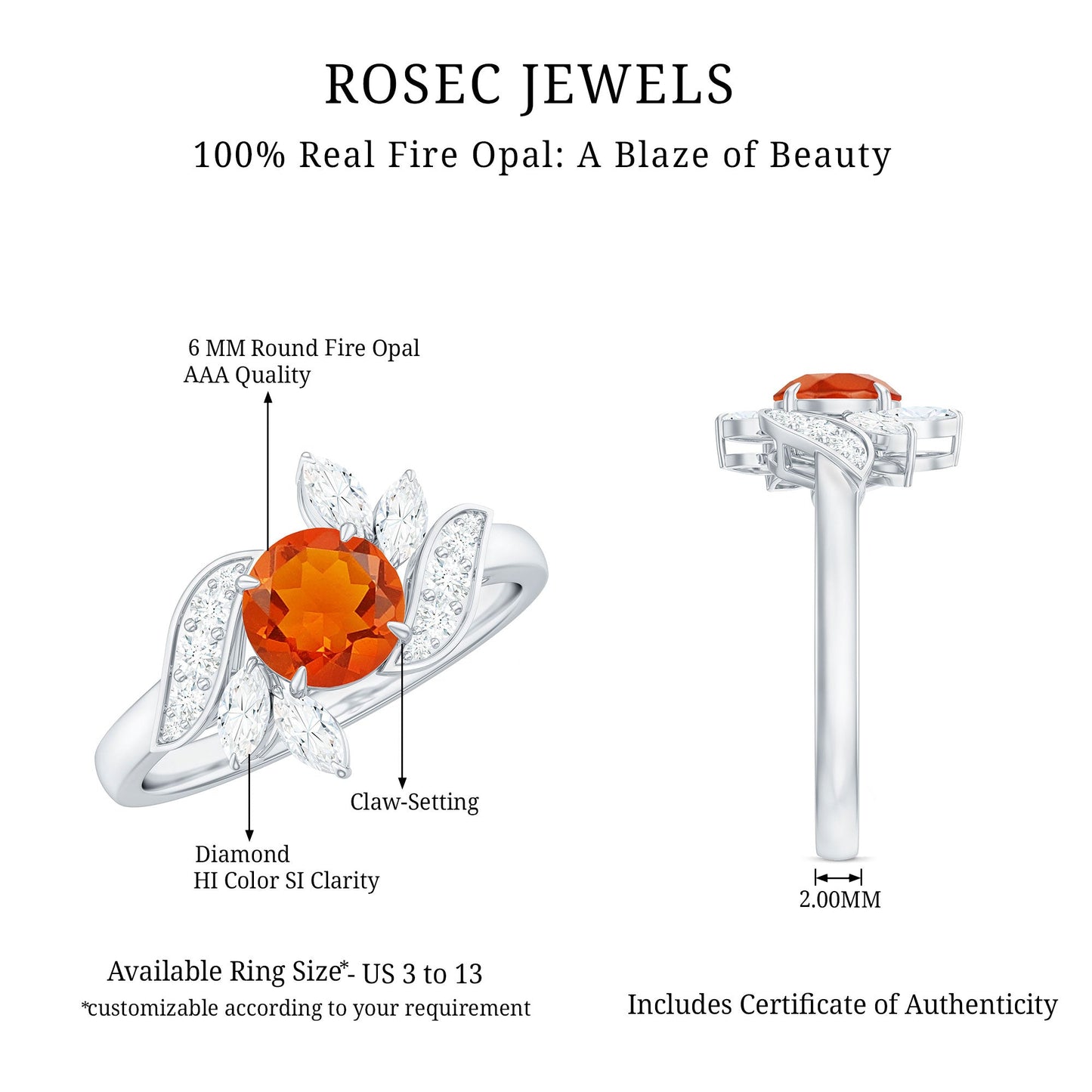 1.25 CT Fire Opal Flower Engagement Ring with Diamond