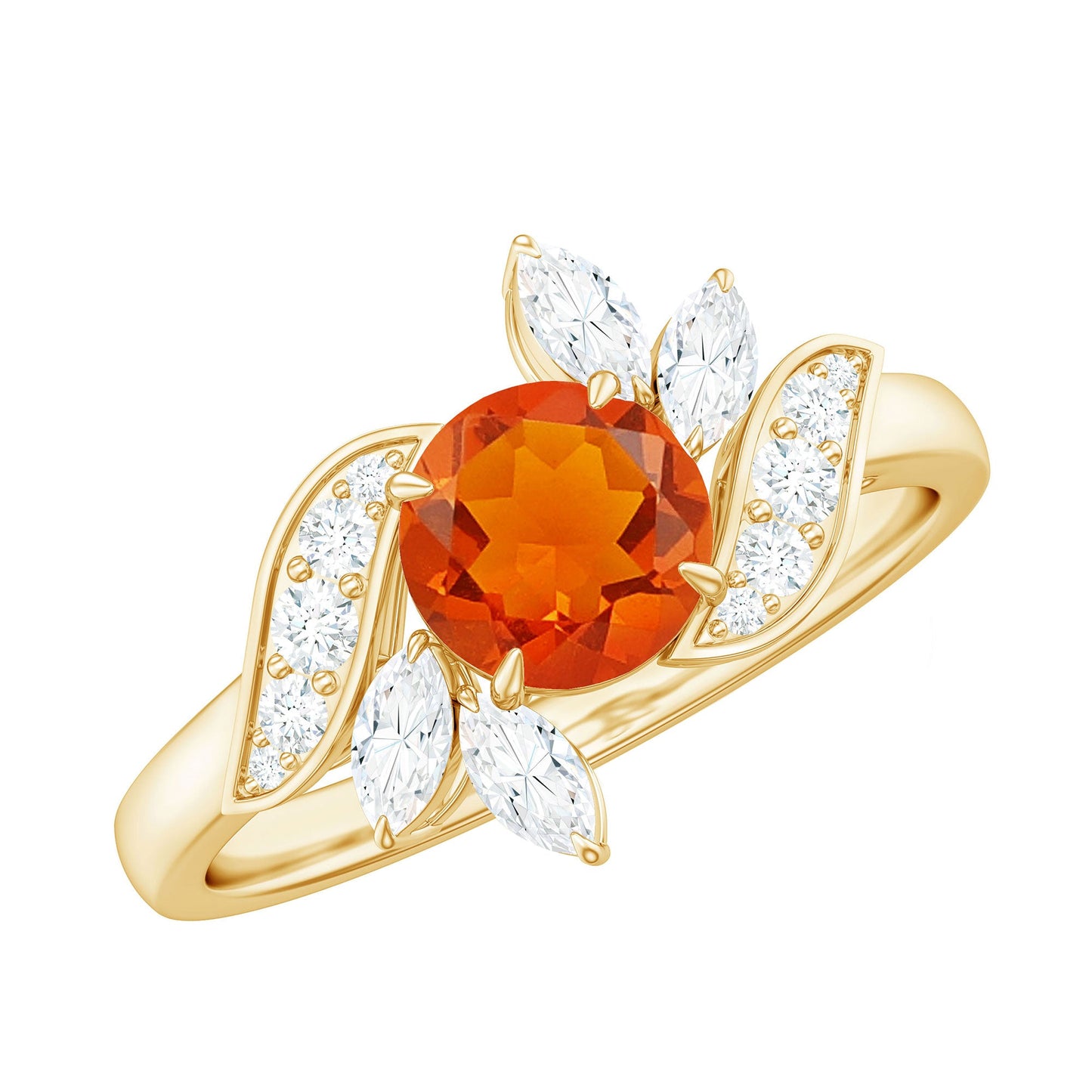 1.25 CT Fire Opal Flower Engagement Ring with Diamond