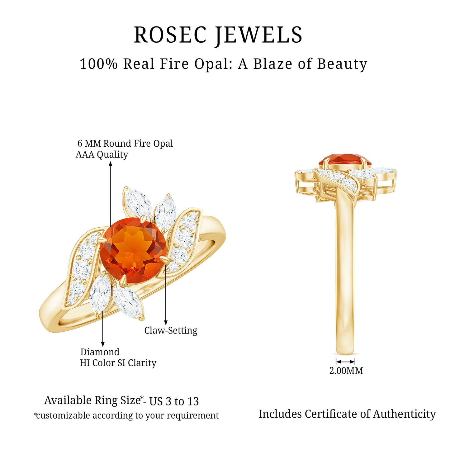 1.25 CT Fire Opal Flower Engagement Ring with Diamond