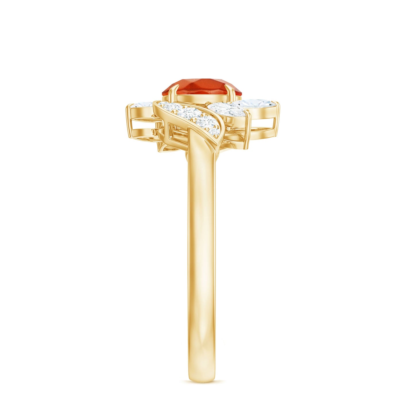 1.25 CT Fire Opal Flower Engagement Ring with Diamond