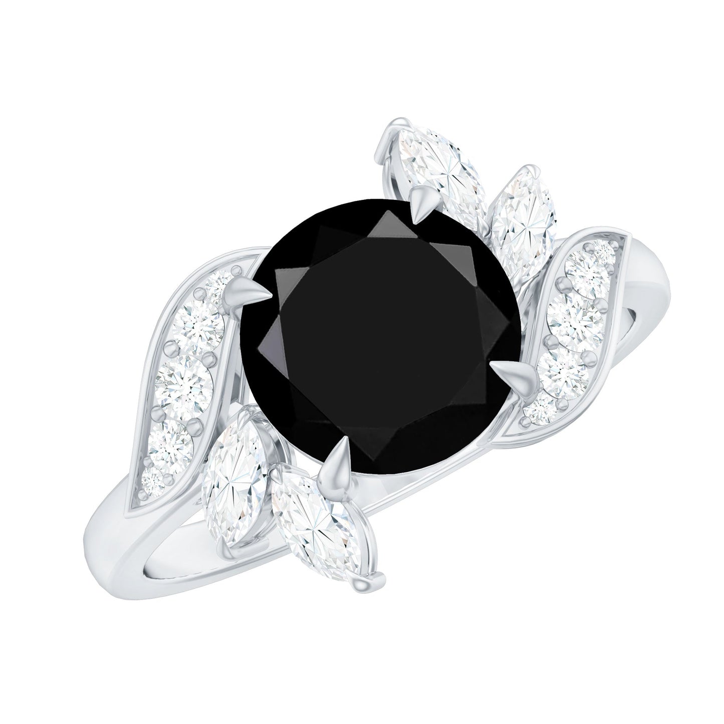 Nature Inspired Black Spinel Engagement Ring with Diamond