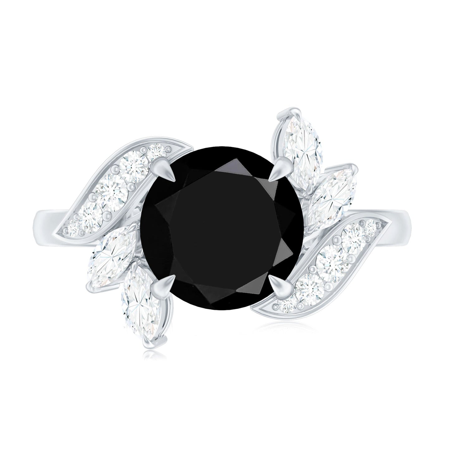Nature Inspired Black Spinel Engagement Ring with Diamond