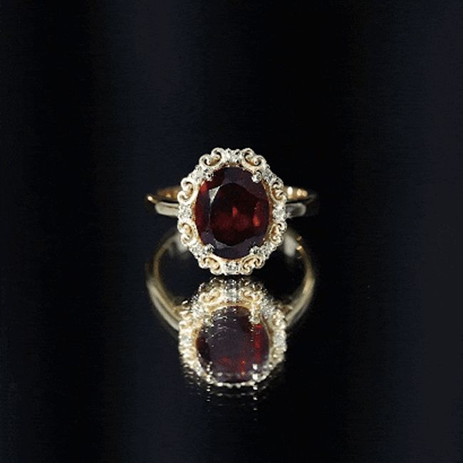 Natural 8X10mm Garnet Vintage Looking Engagement Ring with Diamond