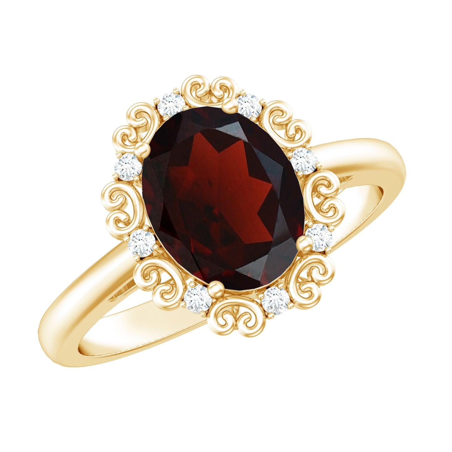 Natural 8X10mm Garnet Vintage Looking Engagement Ring with Diamond