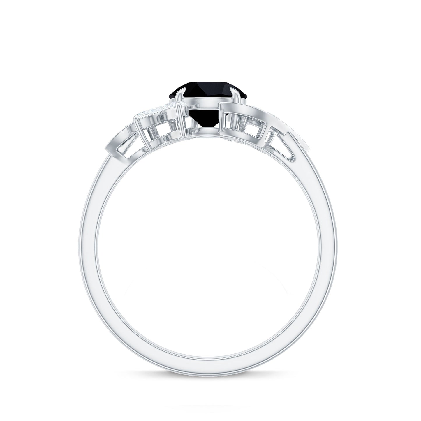 Genuine 8mm Round Black Onyx Floral Engagement Ring with Certificate