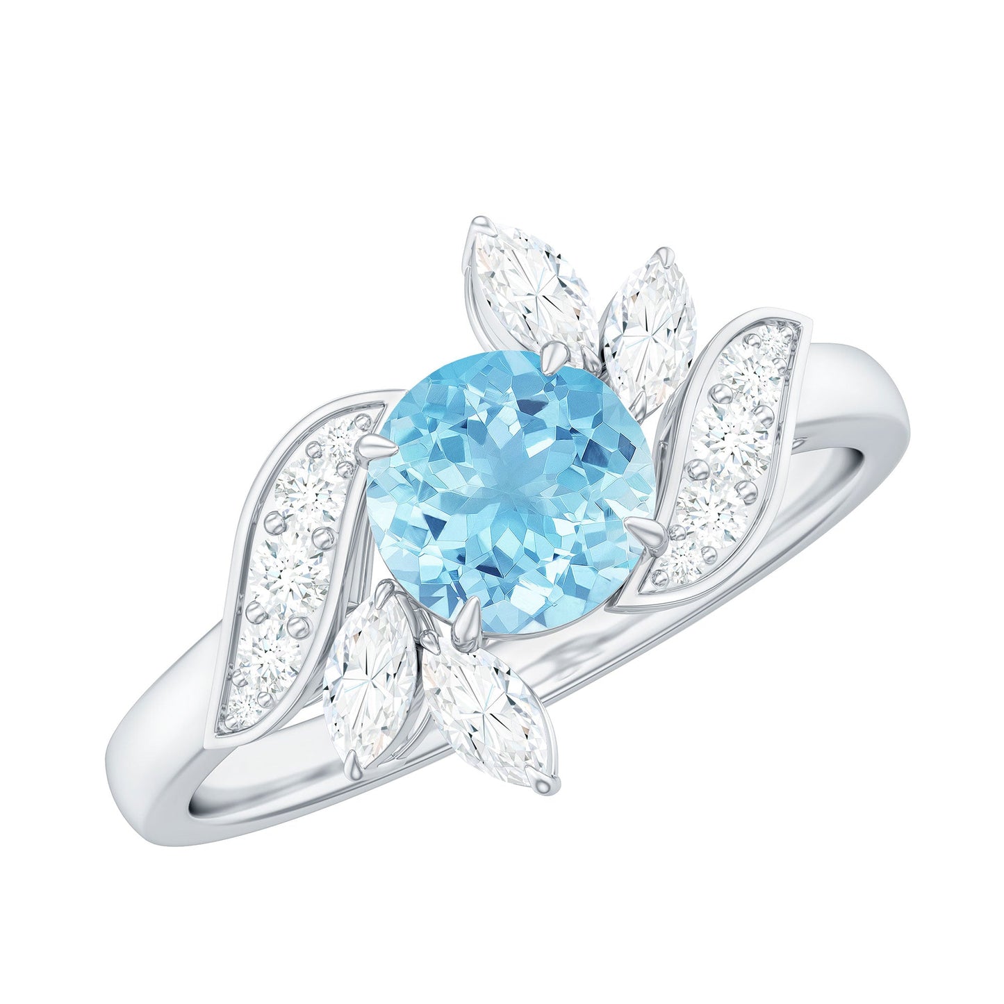 1.25 CT Aquamarine and Diamond Flower Cocktail Ring