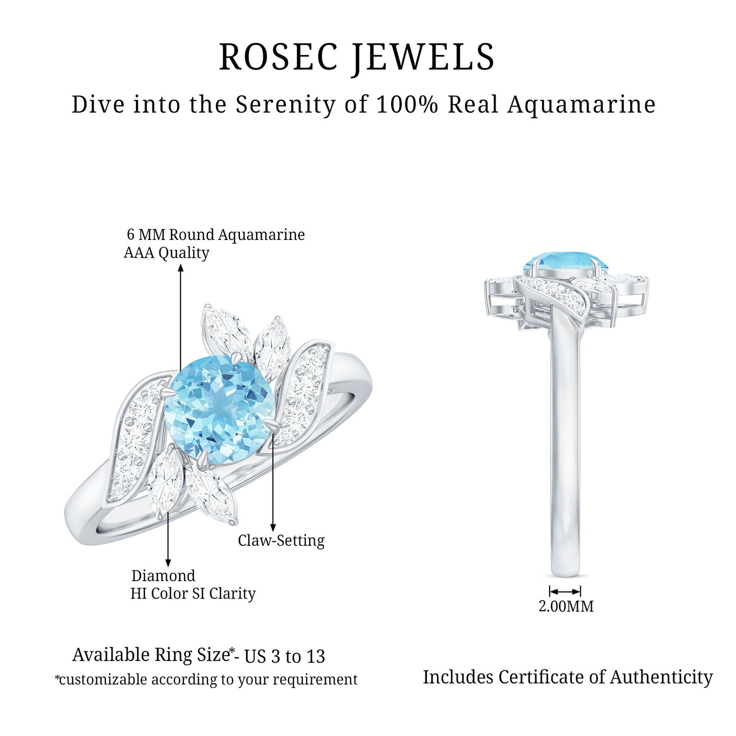 1.25 CT Aquamarine and Diamond Flower Cocktail Ring