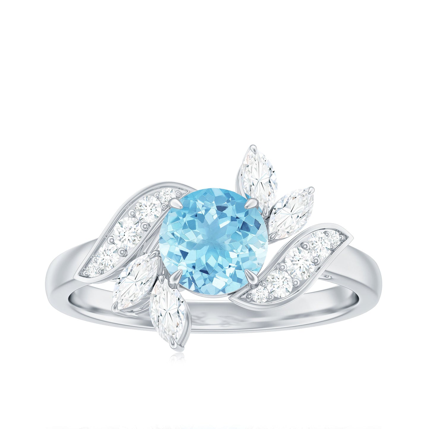 1.25 CT Aquamarine and Diamond Flower Cocktail Ring